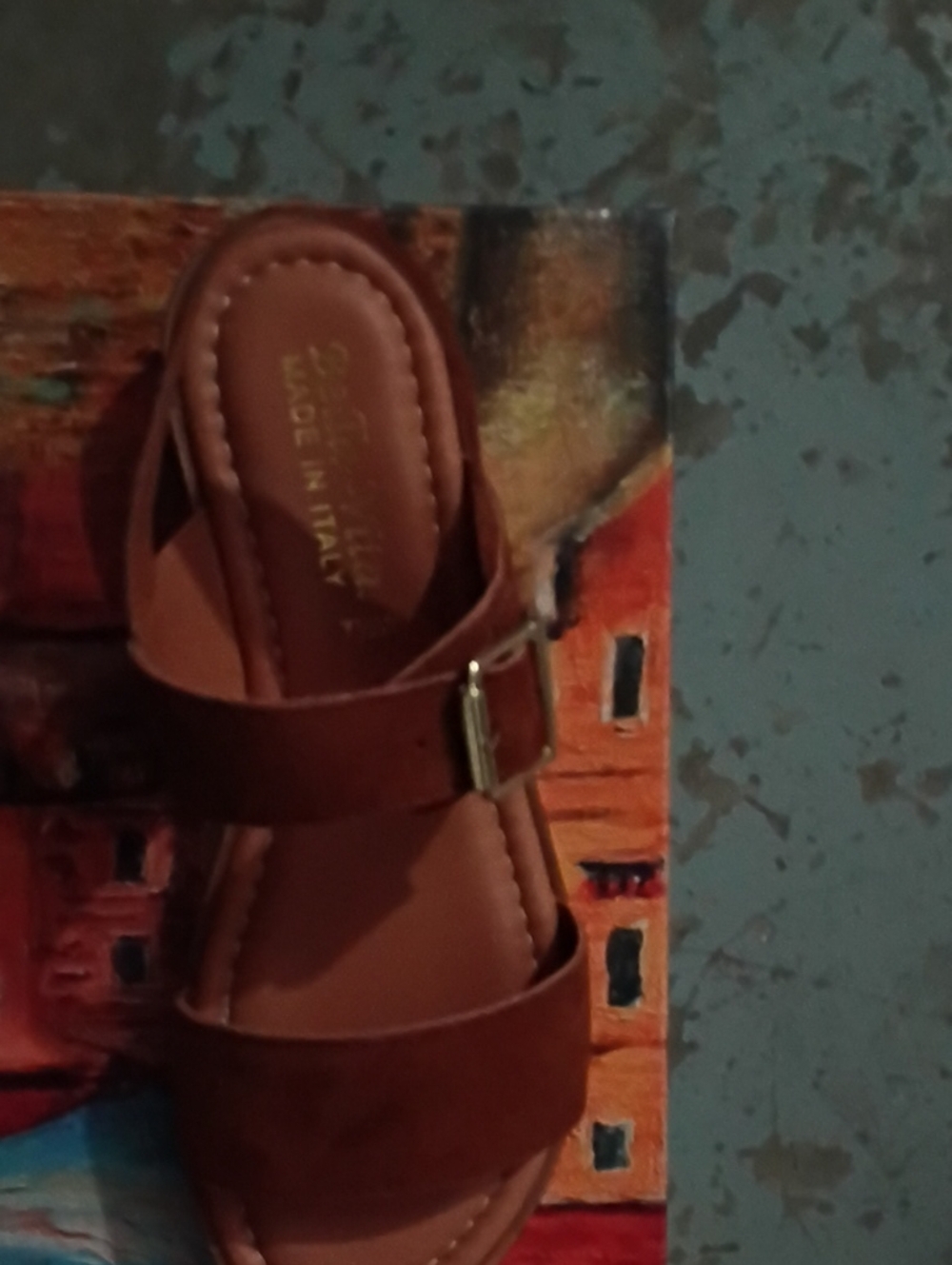 Bella Vita Brown Leather Slide Sandals with Buckle